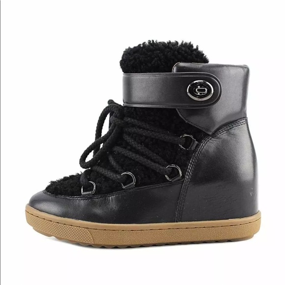 Coach Monroe Boots Black Leather Shearling Sz 10 - Picture 7 of 7